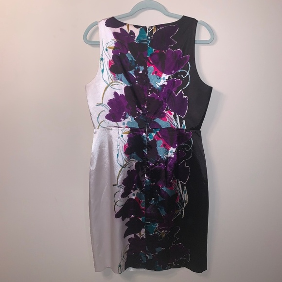 T Tahari Floral Sheath Dress Black Purple White Sleeveless 12 - Picture 3 of 10